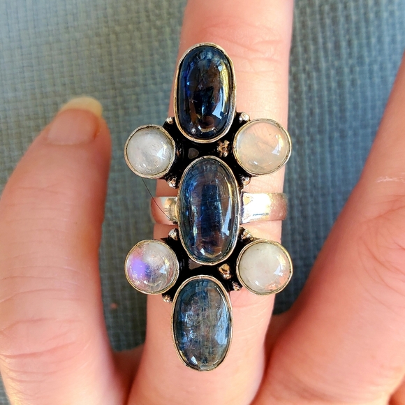 New Kyanite & Rainbow Moonstone 925 Silver Ring. - Picture 6 of 11